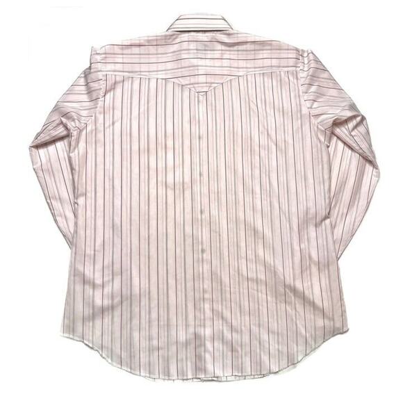 H Bar C Ranchwear Vintage 70s Long Tail Pearl Snap Shirt Pink Striped Mens 17-35 - Picture 3 of 6
